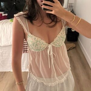 Victoria's Secret Cream and Green Lace Chemise